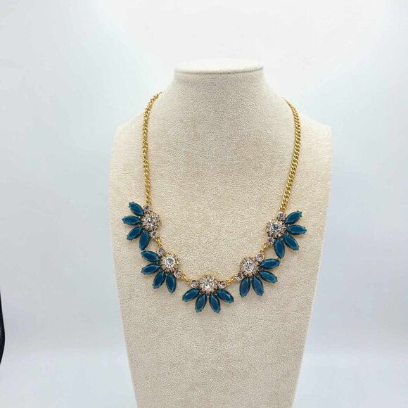 J Crew Teal Resin Clear Crystal Statement Necklace NEW!  NWOT! - Picture 9 of 9
